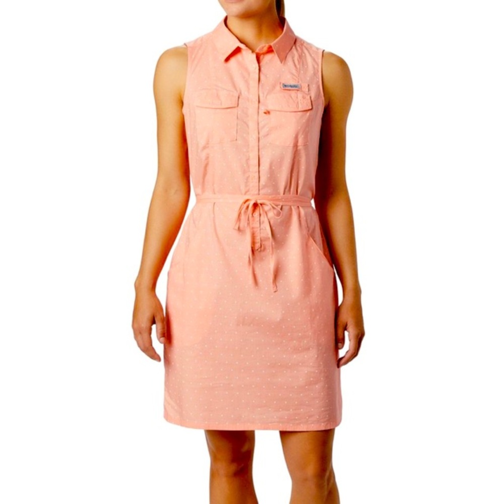 Columbia women's pfg bonehead stretch dress pink polka dot size S